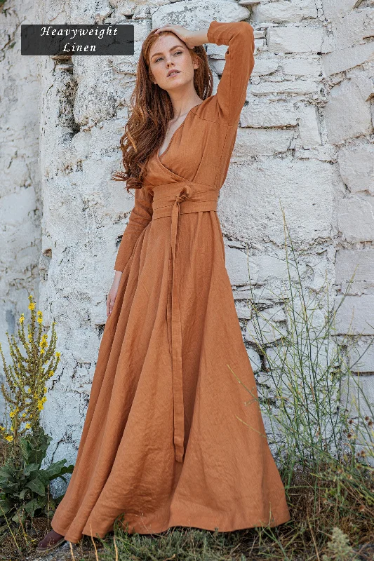 Fashionable clothing to fit every body type   Linen Maxi Dress with Tie Belt