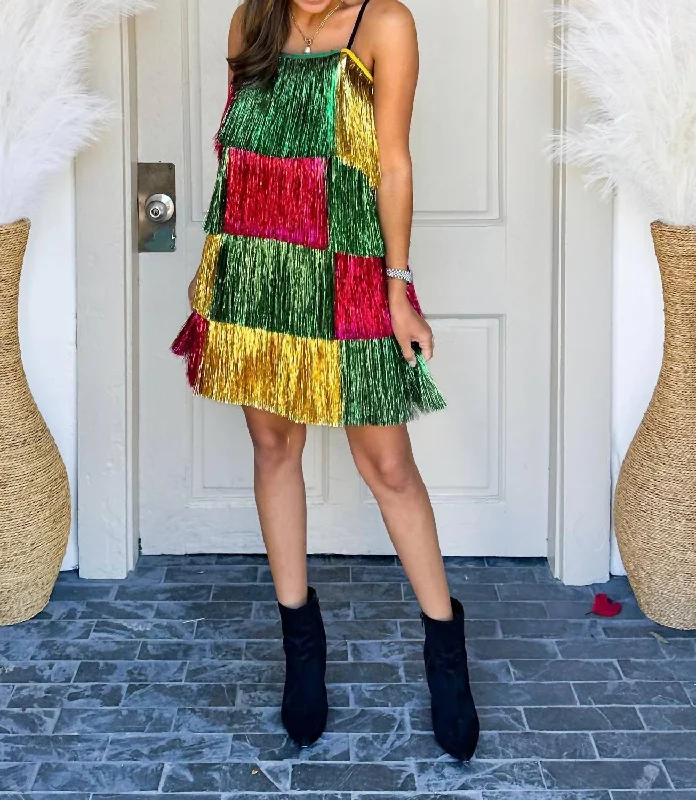 Comfortable yet fashionable women’s wear   Mardi Gras Tinsel Dress In Multi Color