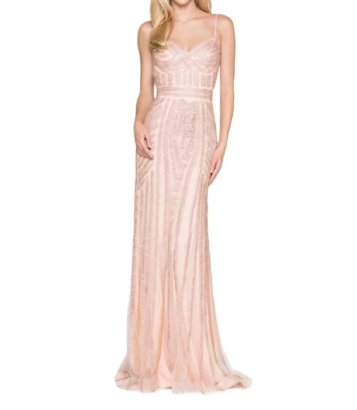 Chic, modern fashion for empowered women   Rhinestone Prom Dress In Blush